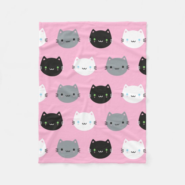 Couverture Polaire Chats et chatons mignons de Kawaii (rose) (Devant)
