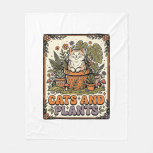 Couverture Polaire Chats Et Plantes Chat Plantes Cottagecore Vintage