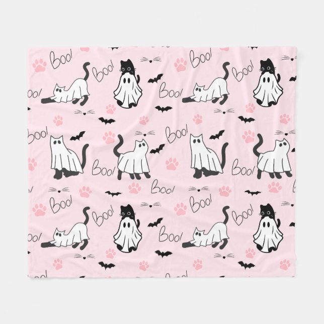 Couverture Polaire Chats fantômes mignons Halloween (Devant (Horizontal))