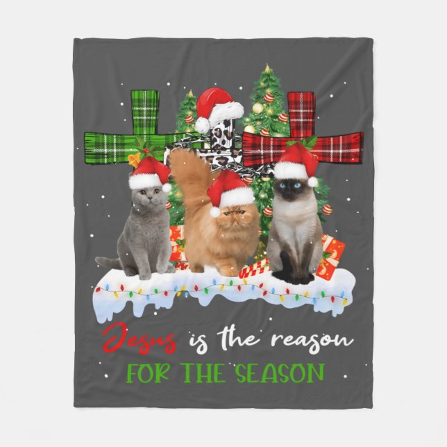 Couverture Polaire Chats Jésus Est La Raison De La Saison Noël Vilain (Devant)