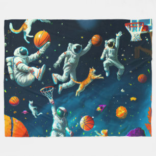 Couverture Polaire Chats jouant au basket-ball dans l'espace avec des