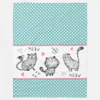 Couverture Polaire Chats mignons, Papillons, Pois, Coeurs
