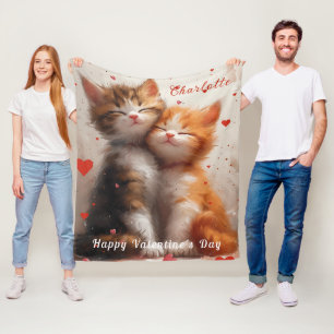 Couverture Polaire Chats mignons qui se câlinent avec des coeurs roug