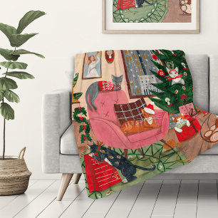 Couverture Polaire Chats mignons rétro Noël Vacances
