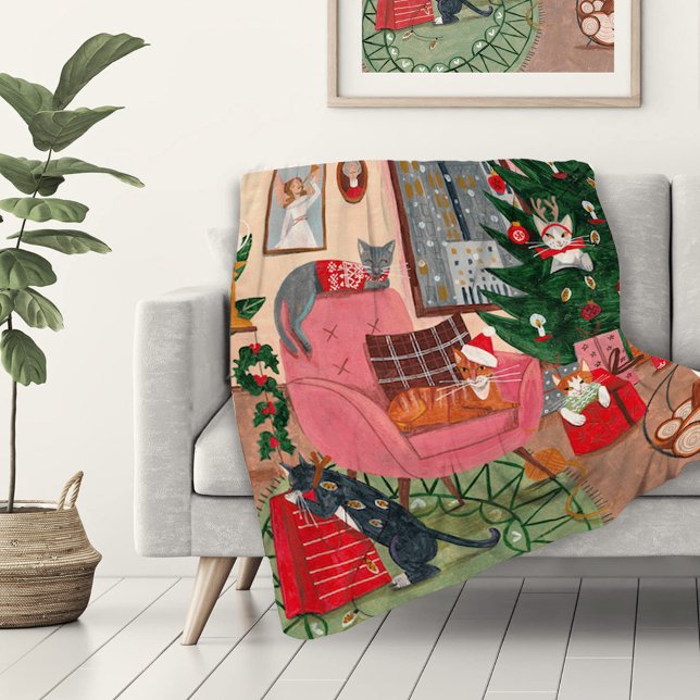 Couverture Polaire Chats mignons rétro Noël Vacances  (Créateur téléchargé)
