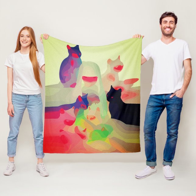 Couverture Polaire Chats mystiques et esprits – Art abstrait et vibra (En situation)