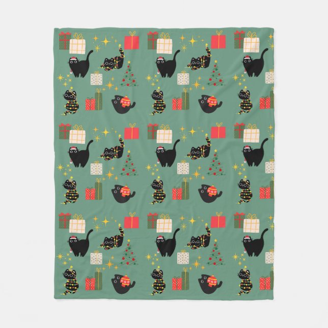 Couverture Polaire Chats noirs de Noël (Devant)