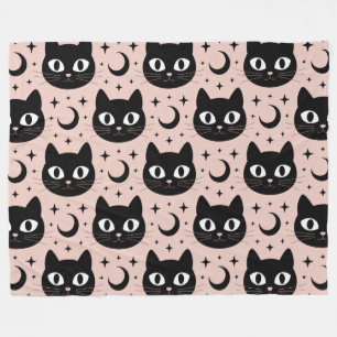 Couverture Polaire Chats noirs mignons et Halloween céleste