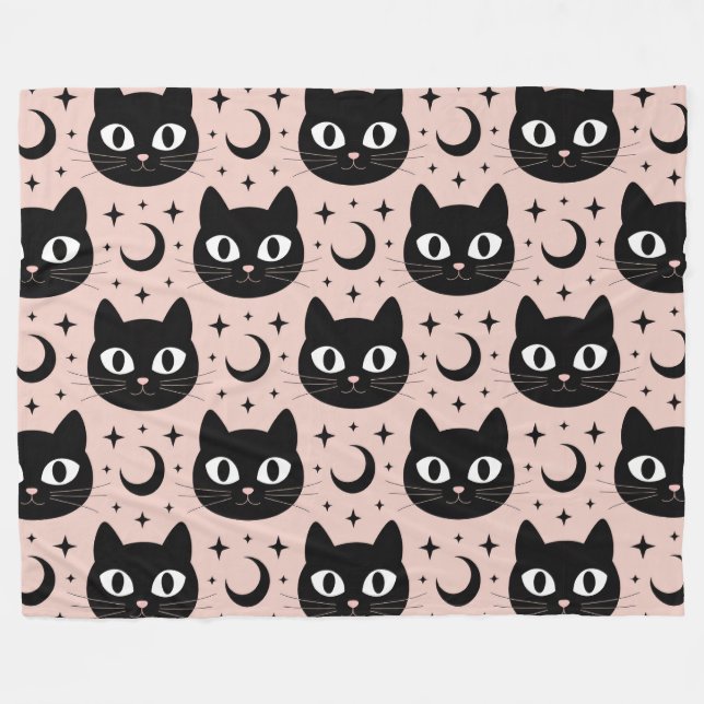 Couverture Polaire Chats noirs mignons & Halloween céleste (Devant (Horizontal))