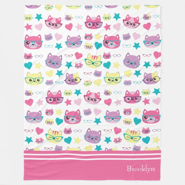 Couverture Polaire Chats Pastel cool Avec Verres Motif, Rose (Devant)