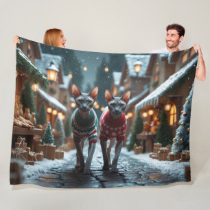 Couverture Polaire Chats Sphynx Noël Neige Fêtes