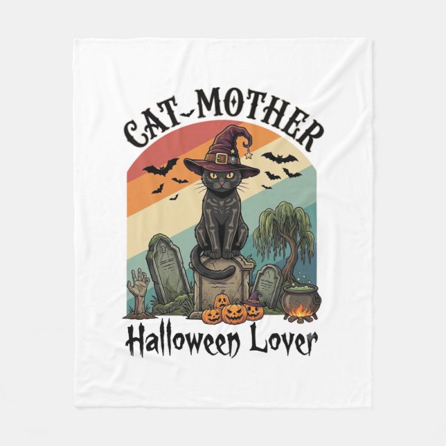 Couverture Polaire Chatte Mère Amoureuse d'Halloween Chapeau de Sorci (Devant)