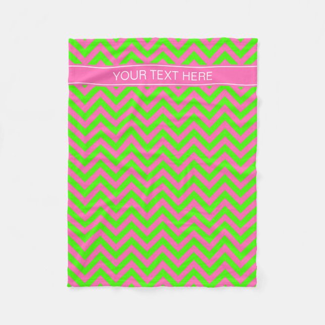 Couverture Polaire Chaud rose #2 Lime Green LG Chevron Nom Monogramme (Devant)