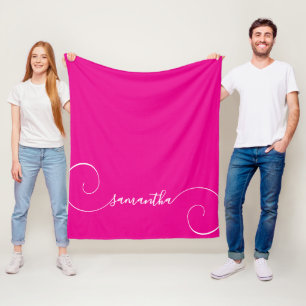 Couverture Polaire Chaud Rose et Blanc Nom de Signature Bouclée