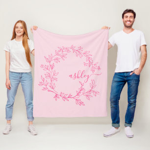 Couverture Polaire Chaud rose moderne Script Girl Monogramme Nom