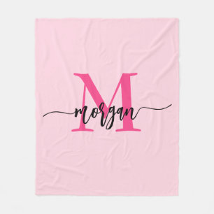 Couverture Polaire Chaud rose moderne Script Girl Monogramme Nom