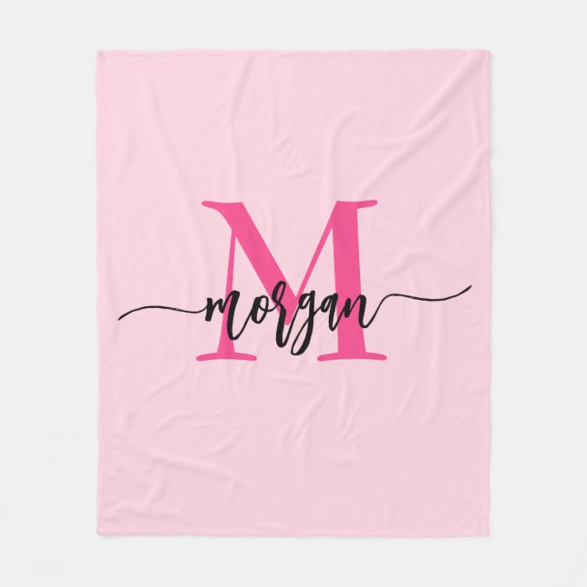 Couverture Polaire Chaud rose moderne Script Girl Monogramme Nom (Devant)