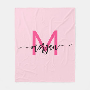 Couverture Polaire Chaud rose moderne Script Girl Monogramme Nom