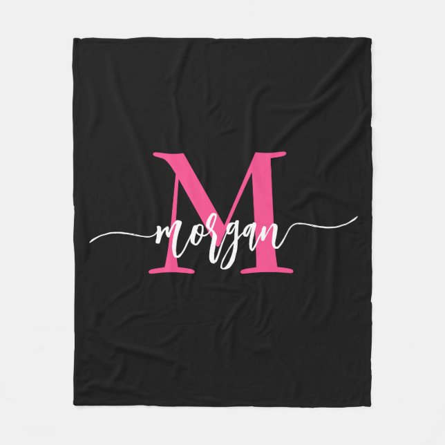 Couverture Polaire Chaud rose noir moderne Script Girl Monogramme Nom (Devant)