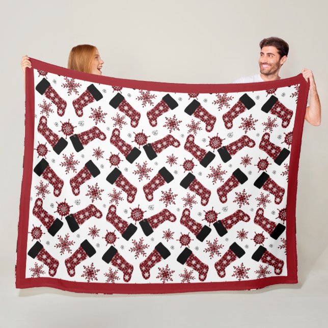 Couverture Polaire Chaussette en carreaux de Buffalo rustique flocons (En situation)