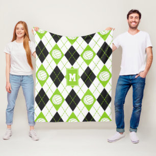 Couverture Polaire chaux noir Jacquard plaid volleyball monogrammé