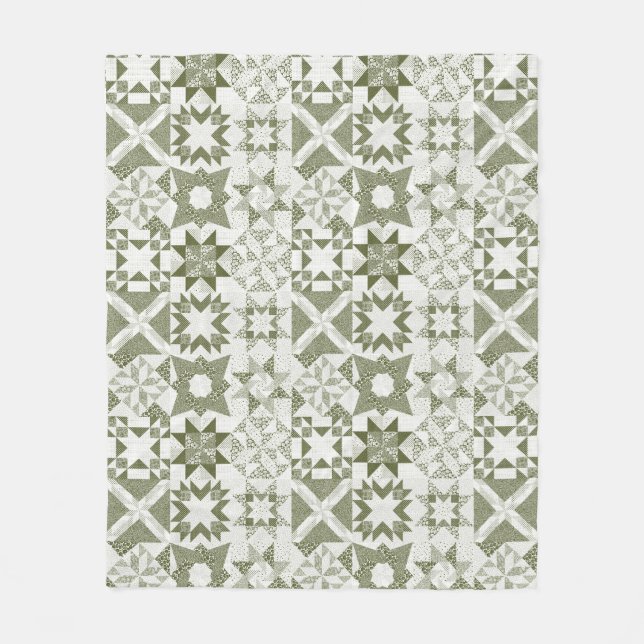 Couverture Polaire Cheater Traditionnel Patchwork Stars Quilt Green (Devant)