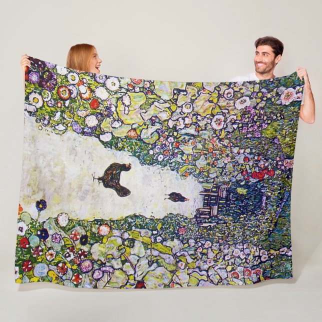 Couverture Polaire Chemin du jardin avec les poulets, Gustav Klimt (En situation)