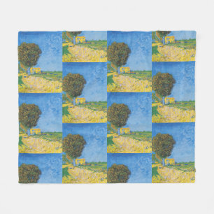 Couverture Polaire Chemin ensoleillé vibrant & Maison jaune de Van Go