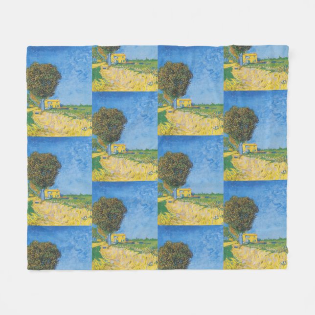 Couverture Polaire Chemin ensoleillé vibrant & Maison jaune de Van Go (Devant (Horizontal))