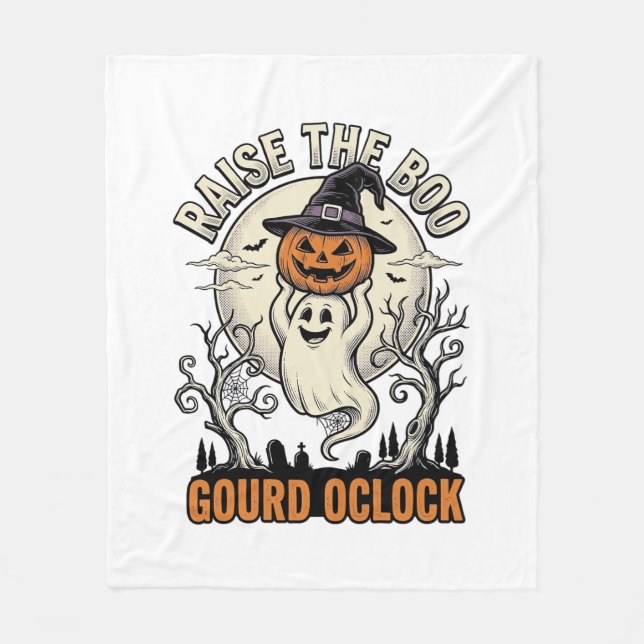 Couverture Polaire Chemise Citrouille Fantôme Gravure Halloween Vinta (Devant)