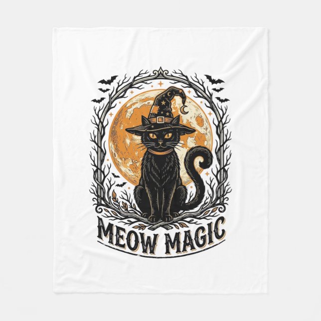 Couverture Polaire Chemise de chat sorcière Design de lune Halloween  (Devant)