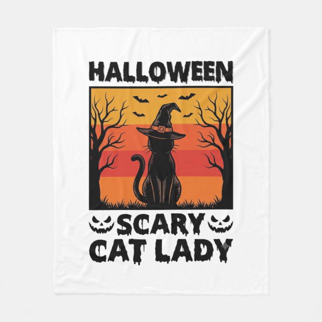 Couverture Polaire Chemise Halloween Dame de chat effrayant Gravure V (Devant)