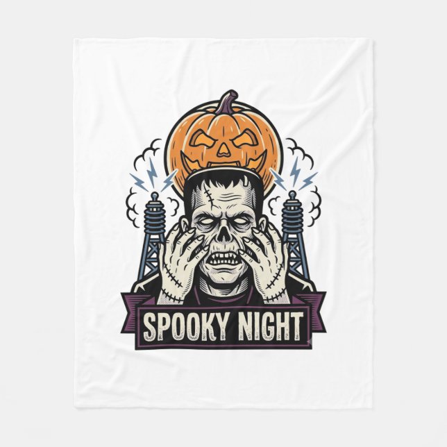 Couverture Polaire Chemise Halloween Monstre avec Gravure de Lune de  (Devant)