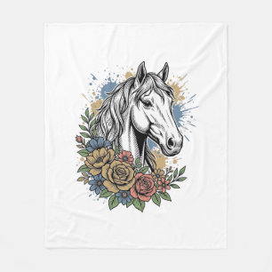 Couverture Polaire Chemise vectorielle de conception de cheval floral