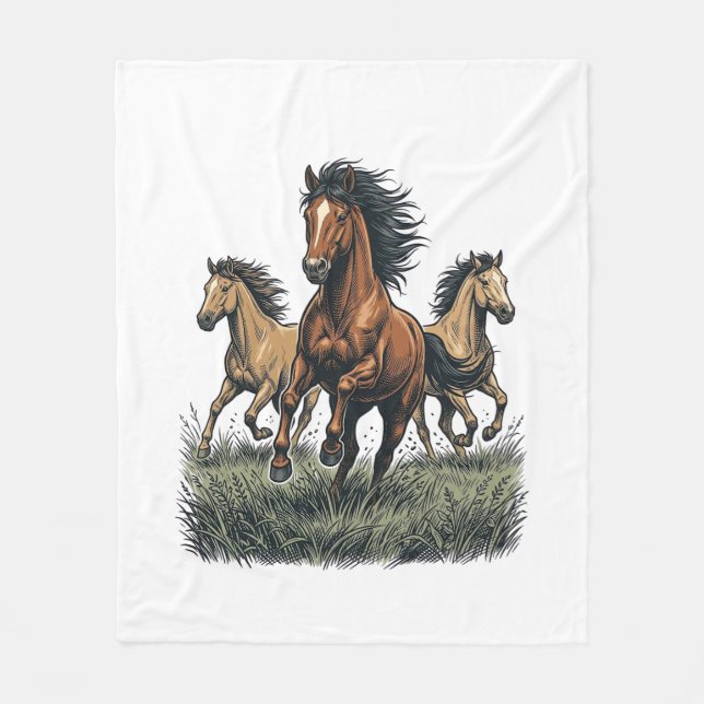 Couverture Polaire Chemise vectorielle occidentale de chevaux sauvage (Devant)