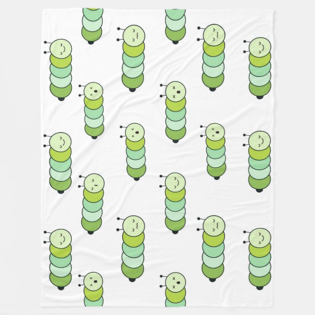 Couverture Polaire Chenilles Vertes Mignonnes et Diverses Expressions (Devant)