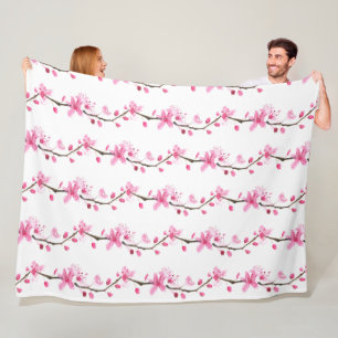 Couverture Polaire Cherry Blossom rose japonais Sakura Kawaii Fleece