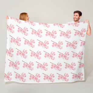 Couverture Polaire Cherry Blossom rose japonais Sakura Kawaii Fleece