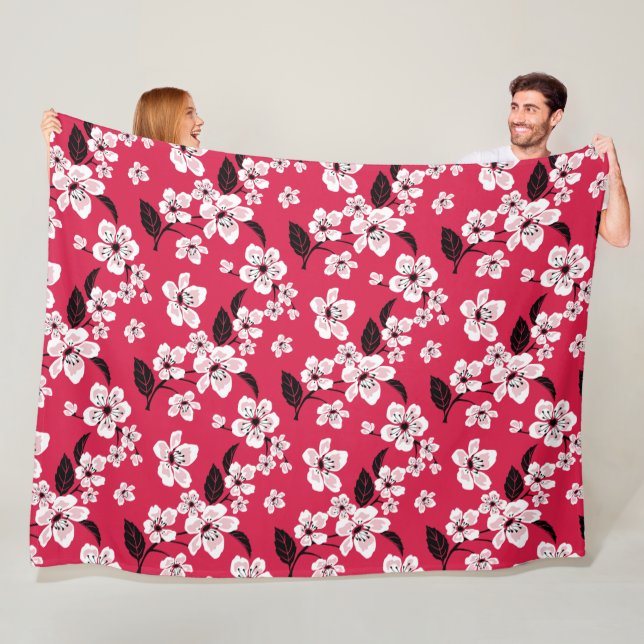 COUVERTURE POLAIRE CHERRY BLOSSOM - SAKURA (ROUGE) (En situation)