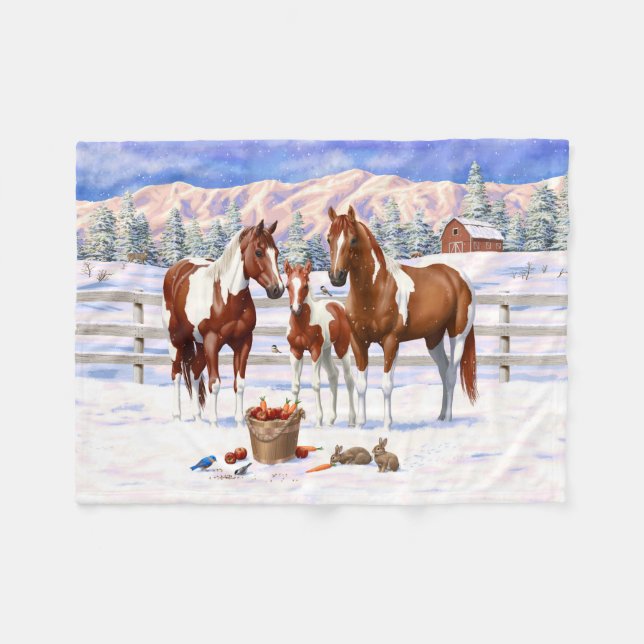 Couverture Polaire Chestnut Pinto Sorrel Peinture Quarter Chevaux Dan (Devant (Horizontal))