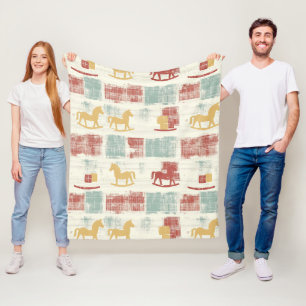 Couverture Polaire Cheval à Bascule Shabby Chic Motif Carreaux
