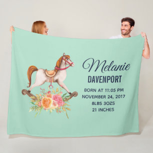 Couverture Polaire Cheval à roche vintage avec Bouquet floral Nouveau