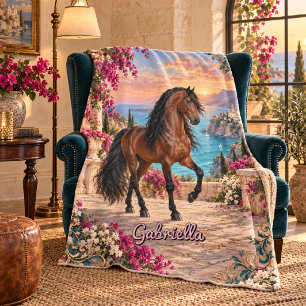 Couverture Polaire Cheval andalou bai personnalisé sur la côte espagn
