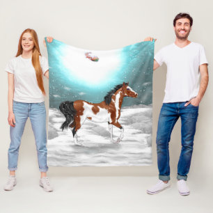 Couverture Polaire Cheval arabe Pinto Noël