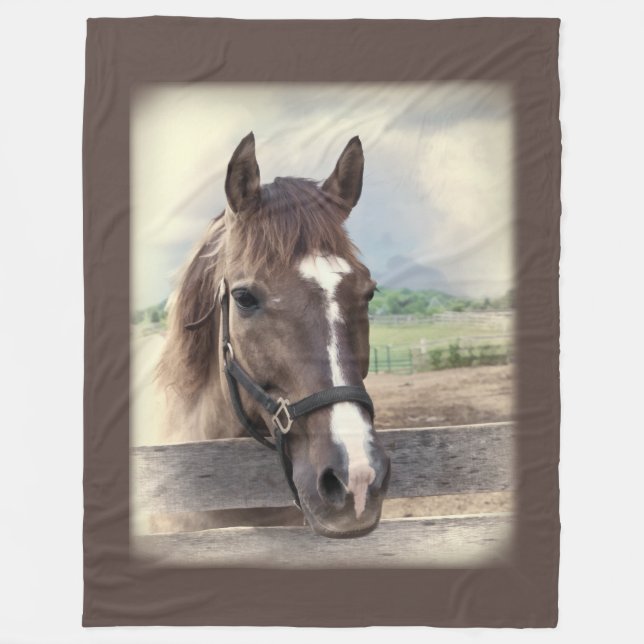 Couverture Polaire Cheval Brown avec le licou (Devant)