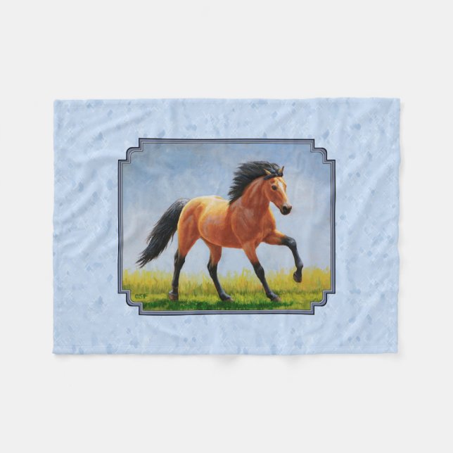 Couverture Polaire Cheval Buckskin courant bleu clair (Devant (Horizontal))