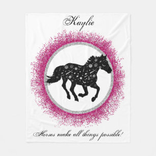 Couverture Polaire Cheval cosmique noir et blanc