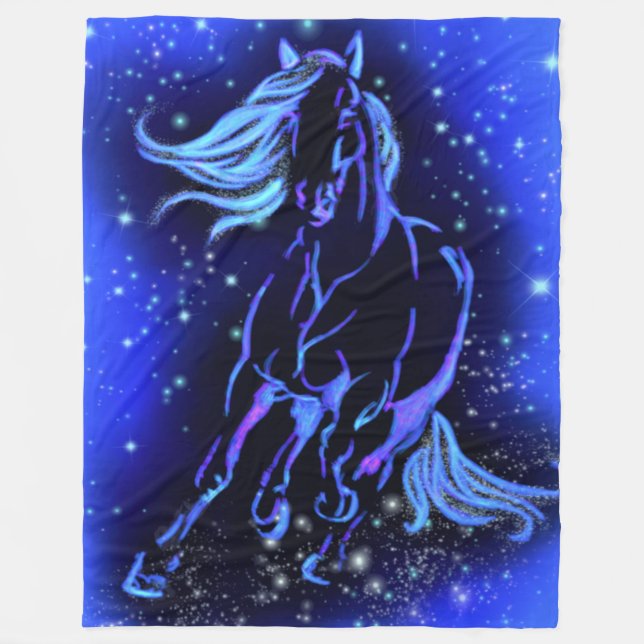 Couverture Polaire Cheval Courant En Lune Bleue Blanche Toison (Devant)
