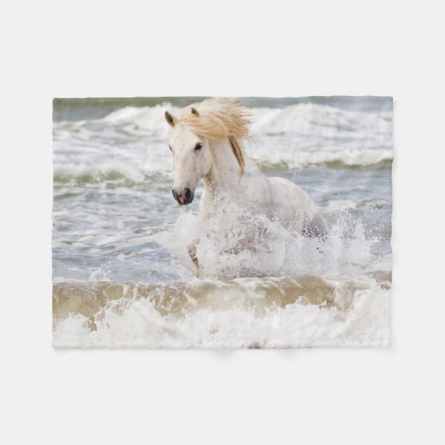 Couverture Polaire Cheval de Camargue dans le ressac (Devant (Horizontal))