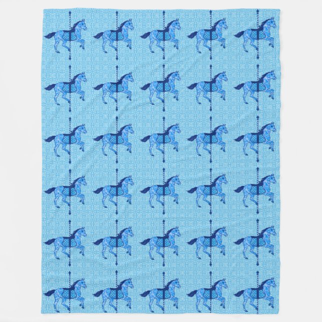 Couverture Polaire Cheval de carrousel - Bleu cobalt et bleu ciel (Devant)